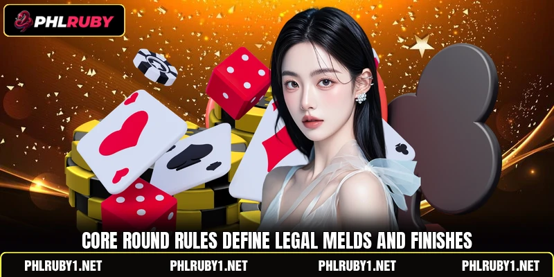 Core round rules define legal melds and finishes