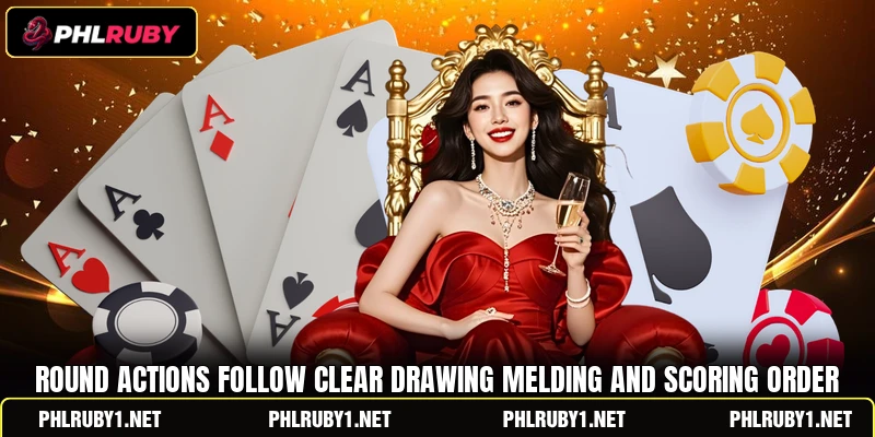 Round actions follow clear drawing melding and scoring order